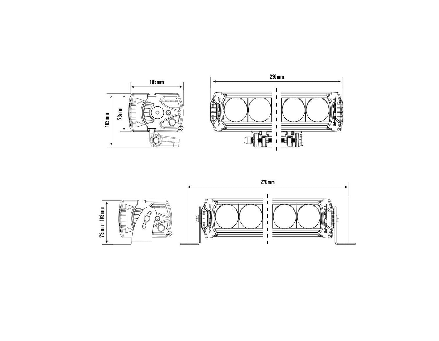 Fjernlys - LED bar m. dual color markeringslys 23cm