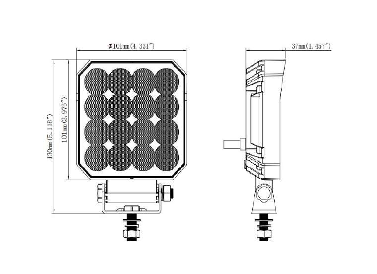 Arbejdslys - Firkantet m. 16 dioder