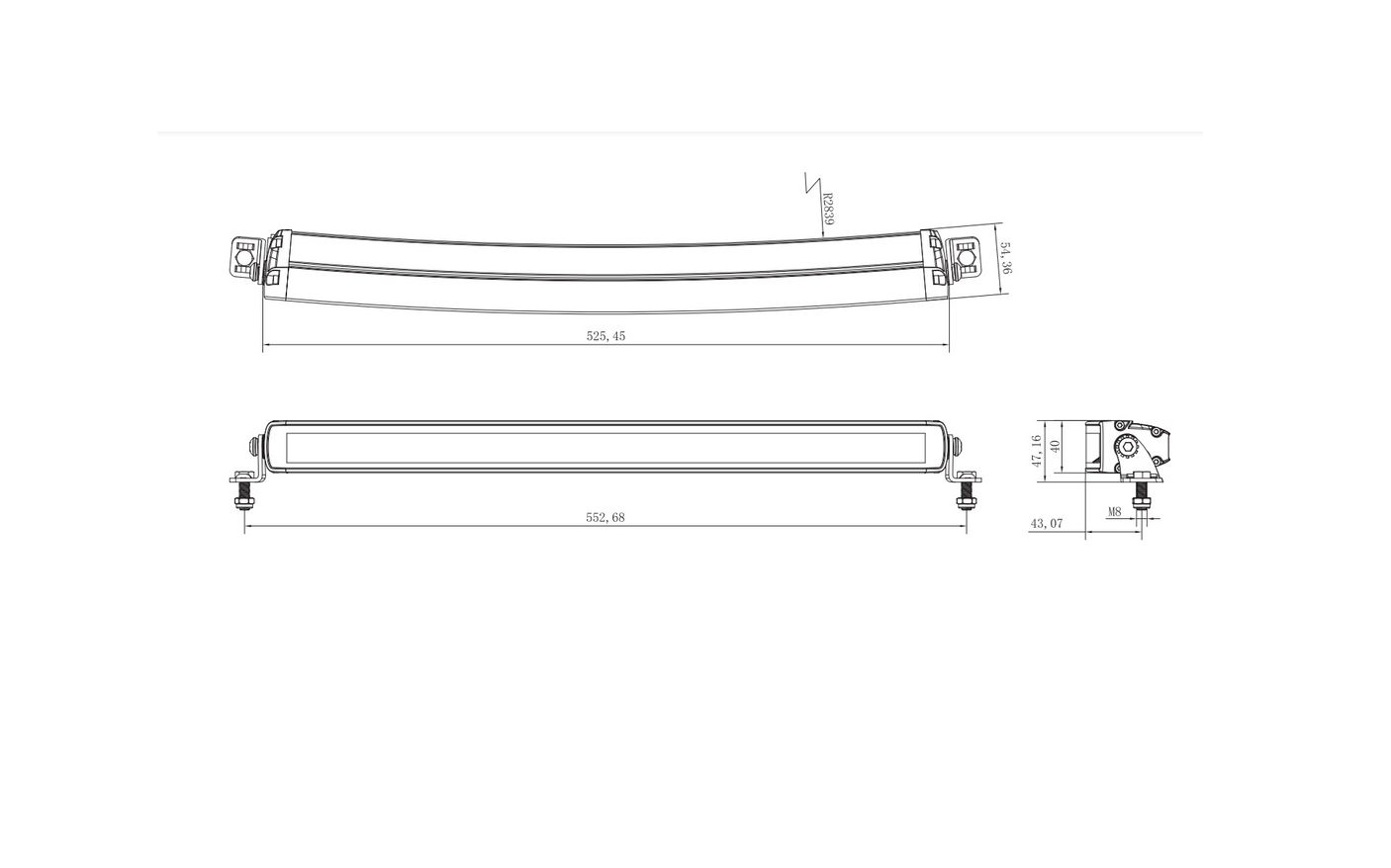 Fjernlys - BUET ledbar 53cm m. advarselsblitz og markeringslys