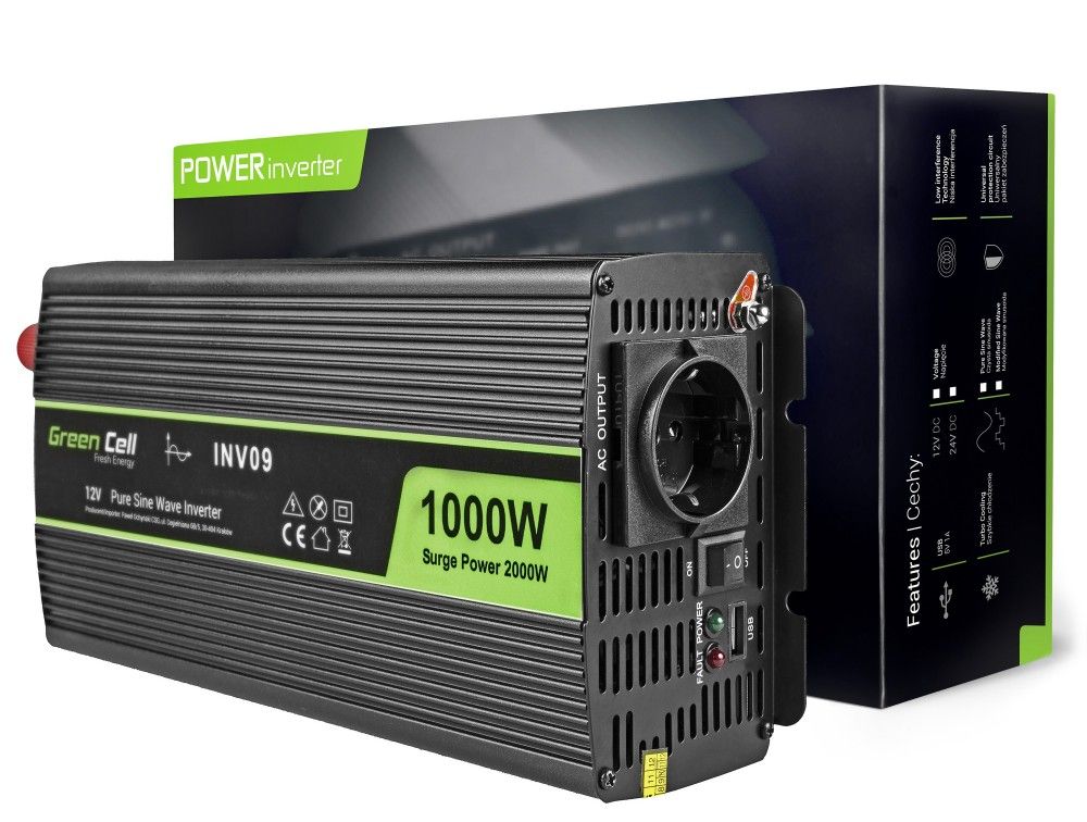 GREEN CELL Inverter 1000W - 12V til 230V