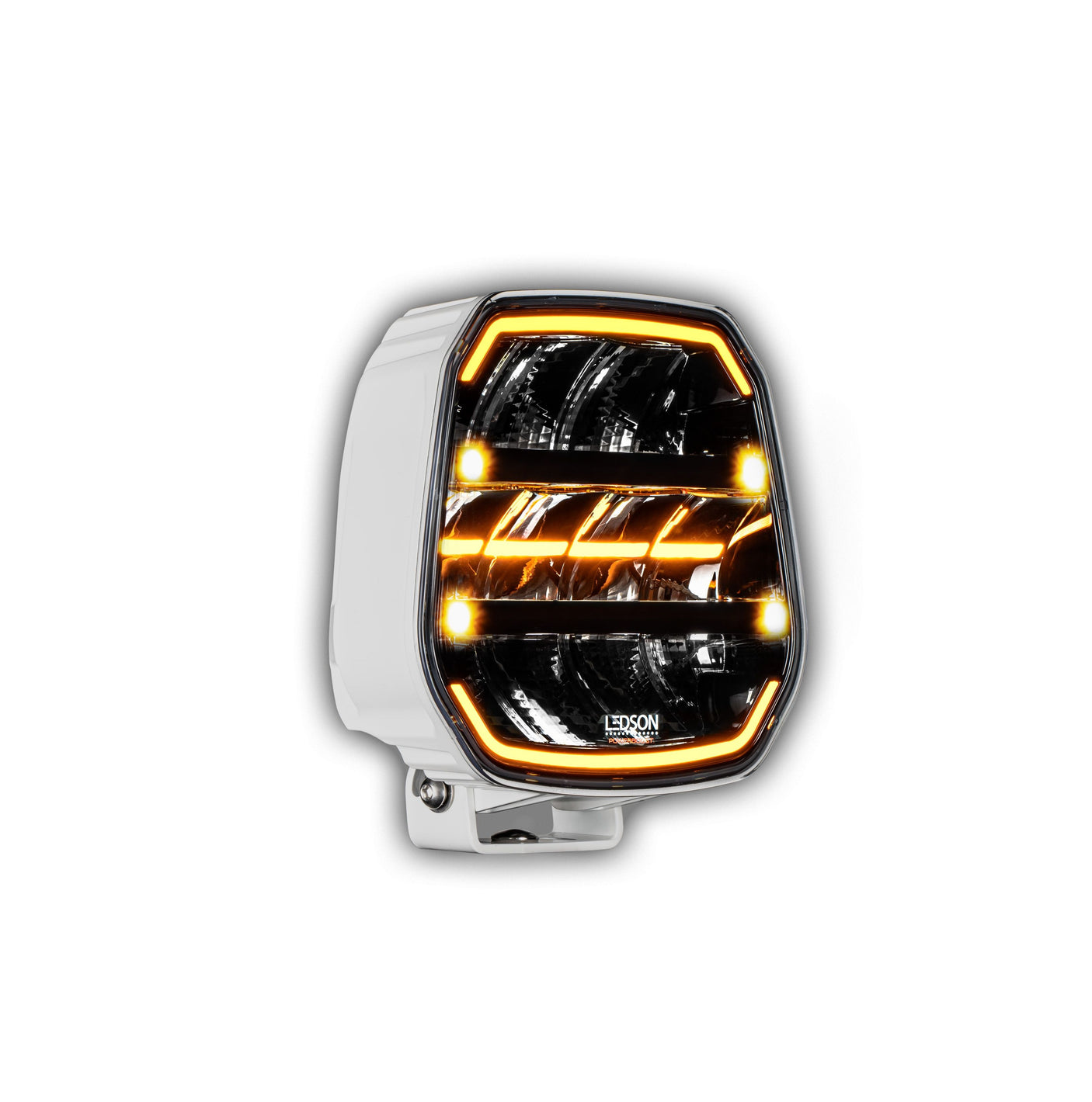 Fjernlys m. advarselsblitz og m. markeringlys 9" ( Gul eller Hvid ) - BRED lysstråle