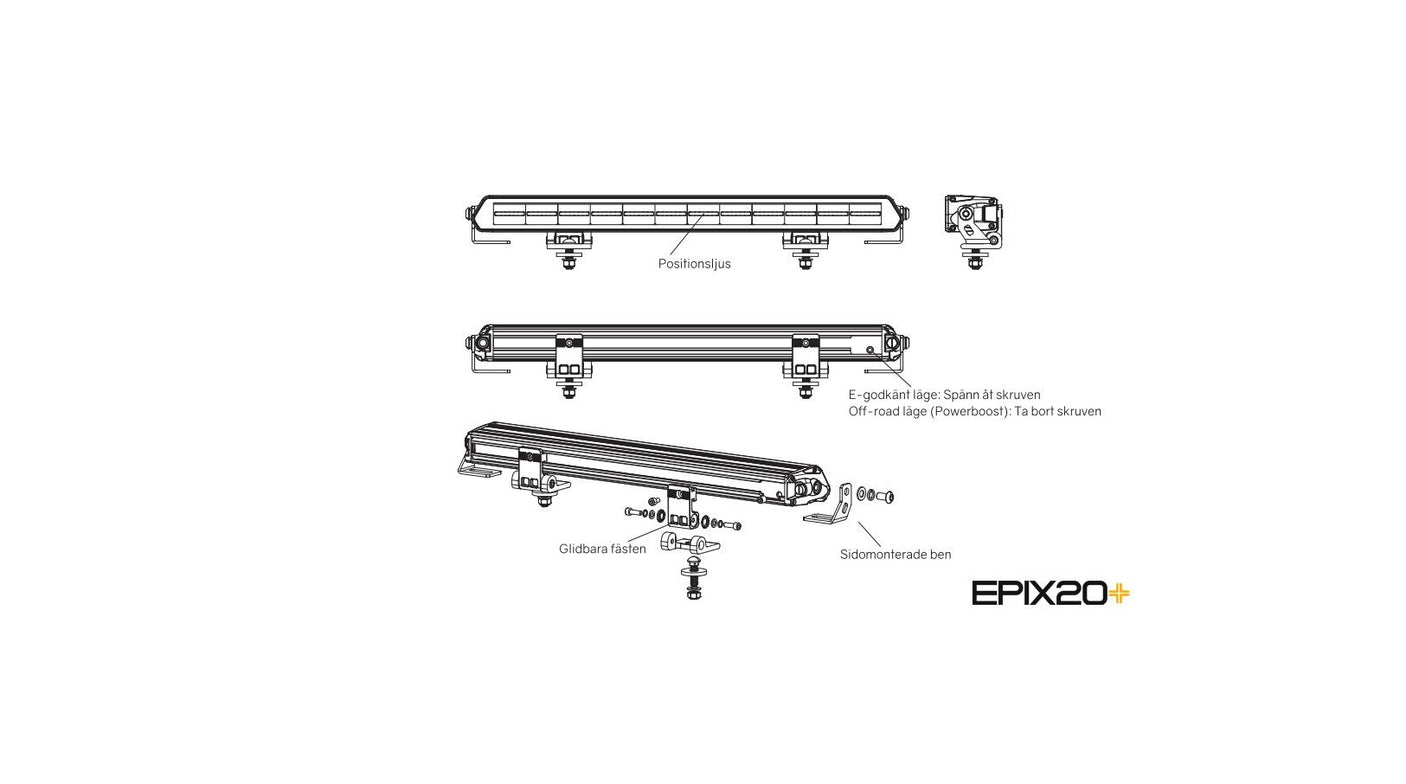 Fjernlys - LIGE LED bar 51cm m. markeringslys GUL eller HVID