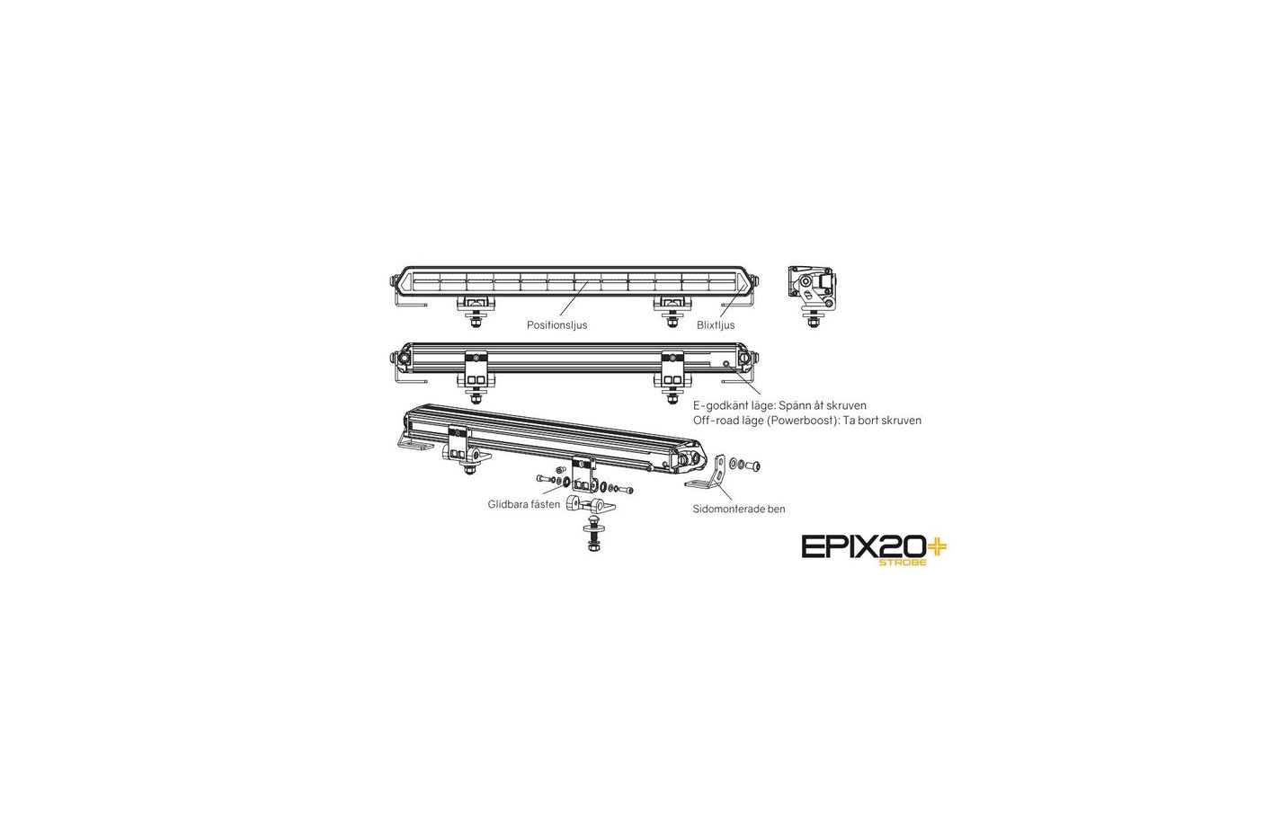 Fjernlys - LIGE LED bar 51cm m. advarselslys og markeringlslys ( GUL eller HVID markeringslys )