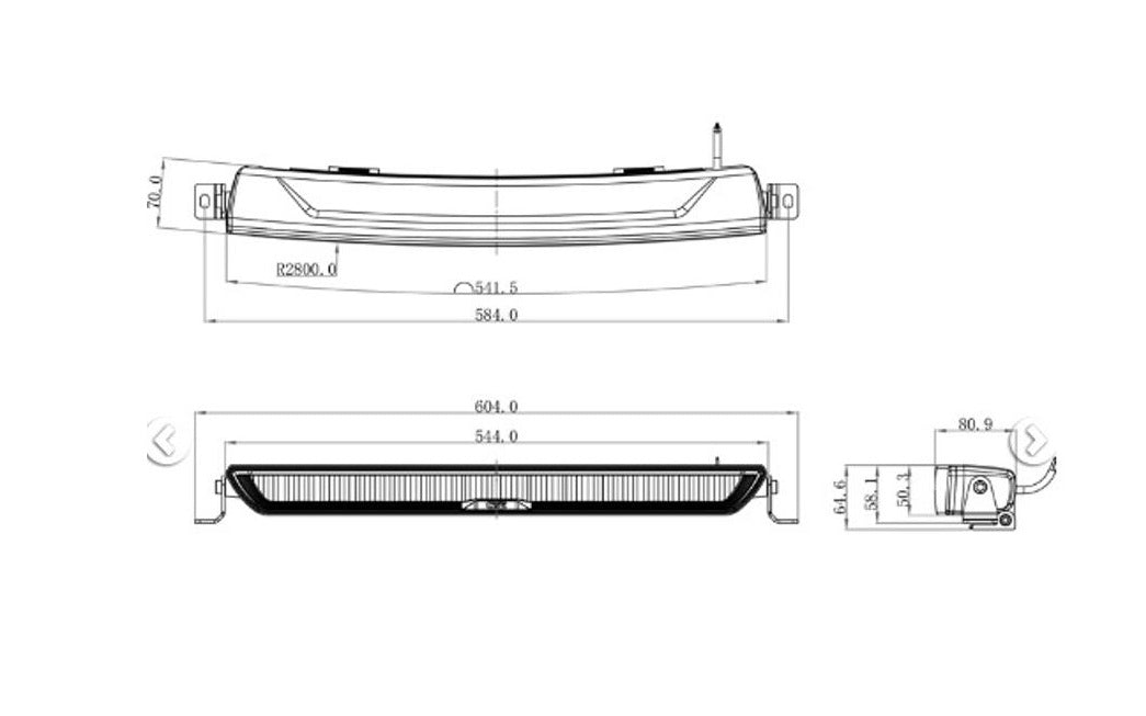 Fjernlys - LIGE LED bar 55cm m. markeringslys